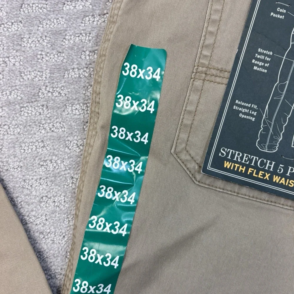 GH Bass & Co Pants Mens 38X34 Tan Groundwork Stretch Relaxed Fit Chino NWT